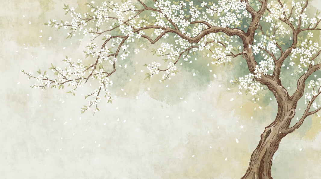 Watercolor Wallpaper Blossom Tree Removable Falling Petals Wall Decor pattern artwork