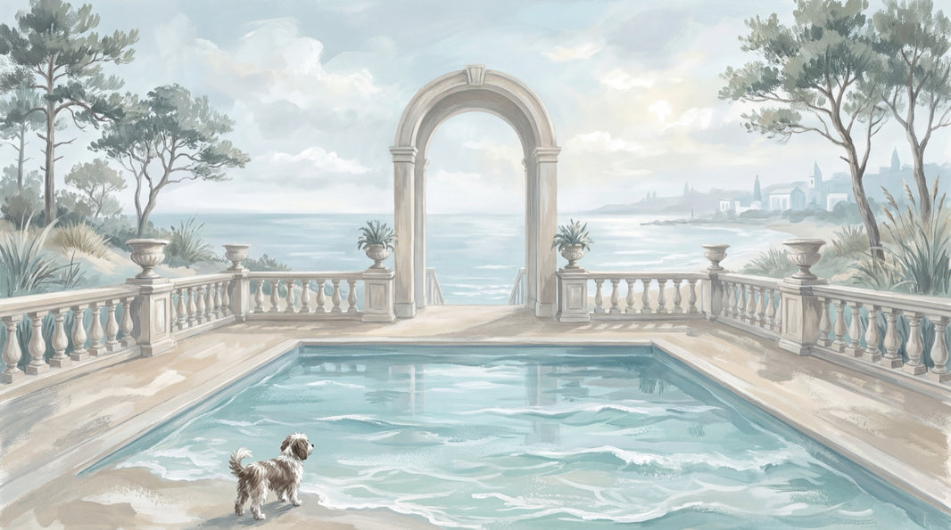 Coastal Landscape Wallpaper Mediterranean Terrace Removable Classical Arch Wall Decor pattern artwork