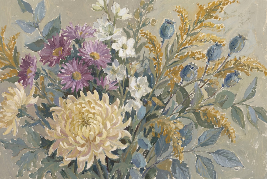 Cream Chrysanthemum Wallpaper Floral Bouquet Removable Vintage Botanical Wall Decor pattern artwork