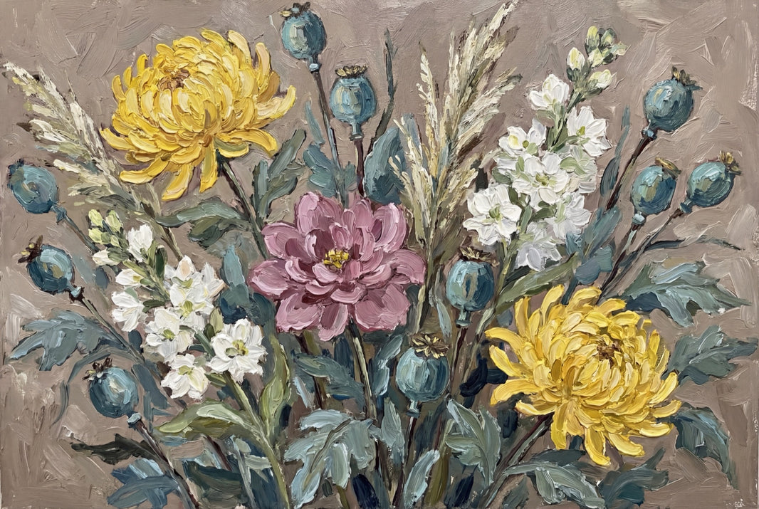 Yellow Chrysanthemums Wallpaper Mauve Dahlia Botanical Garden Removable Wall Decor pattern artwork