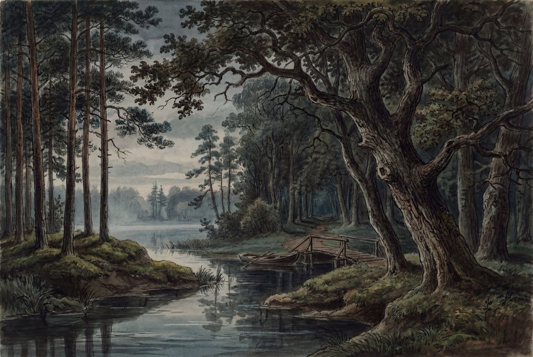 Dark Forest Wallpaper Woodland Landscape Misty Lake Removable Wall Decor pattern artwork