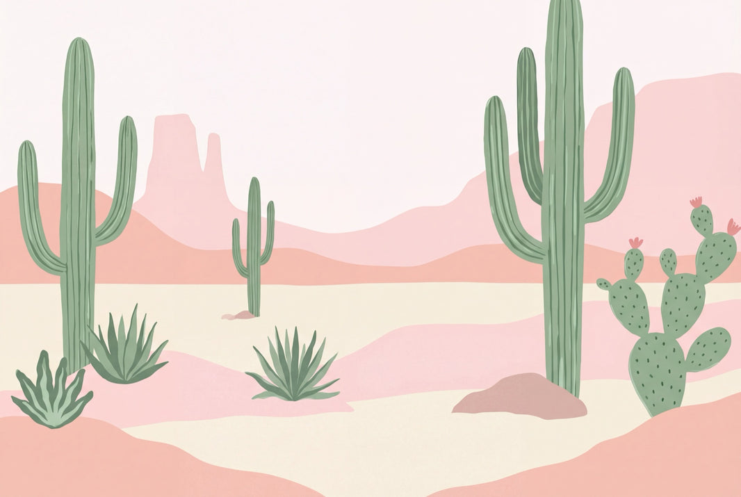 Desert Landscape Wallpaper Saguaro Cactus Pastel Pink Wall Mural pattern artwork