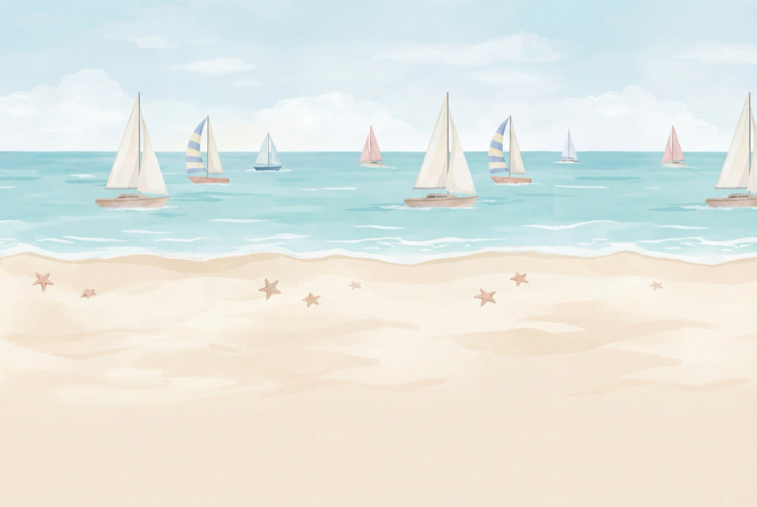 Sailboat Ocean Wallpaper Pastel Seaside Nursery Wall Mural pattern artwork