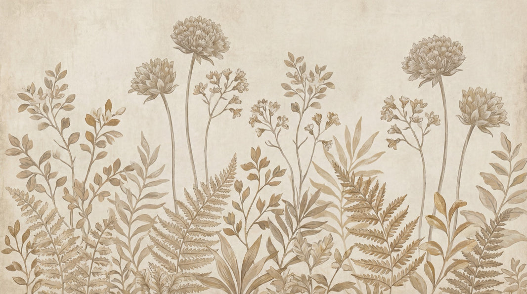 Paper Texture Wallpaper Sepia Botanical Wall Mural pattern artwork