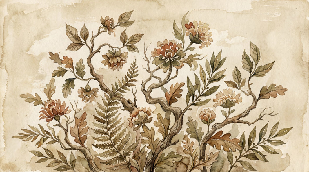Vintage Botanical Wallpaper Floral Branches Removable Parchment Background Wall Decor pattern artwork