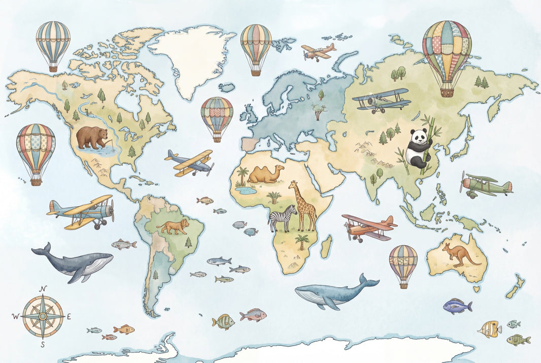 World Map Wallpaper Nursery Kids Removable Wall Decor pattern artwork