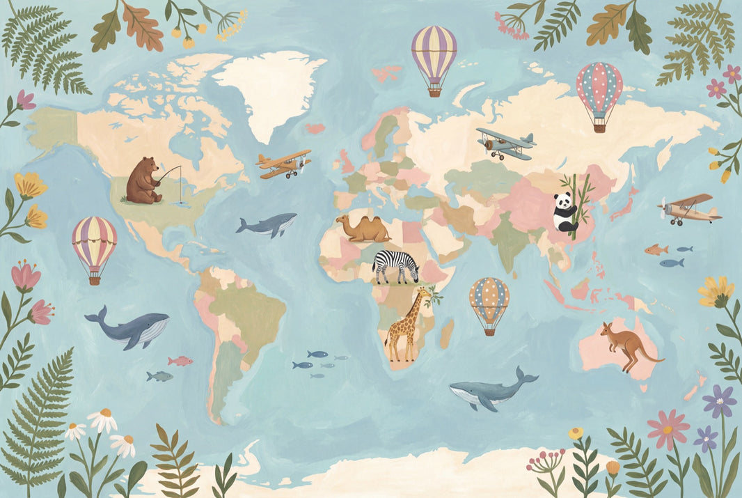 World Map Wallpaper Kids World Map Nursery World Map Removable Wall Decor pattern artwork