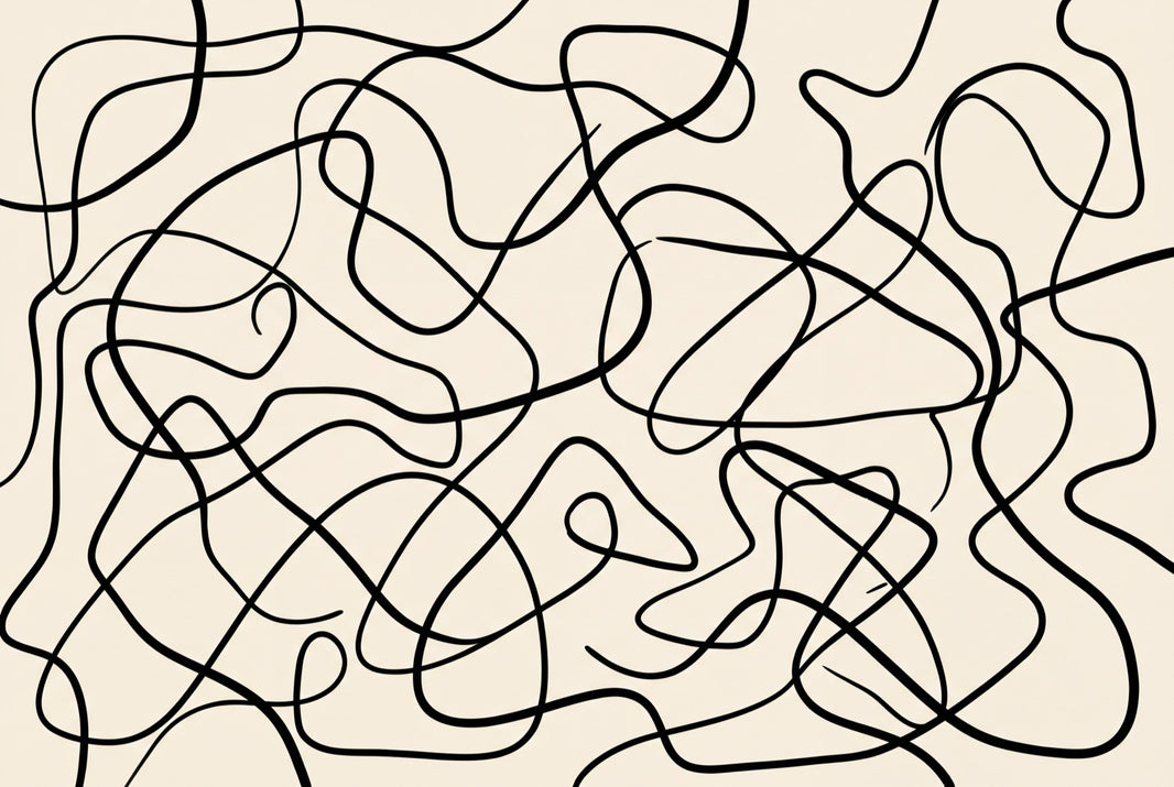 Abstract Line Art Wallpaper Black Squiggles Cream Background Wall Mural pattern artwork