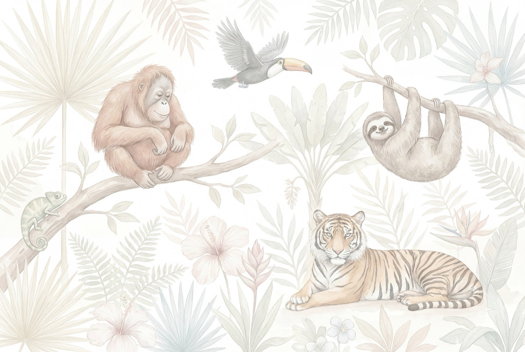 White Background Wallpaper Jungle Vibe Removable White Background Wall Decor pattern artwork