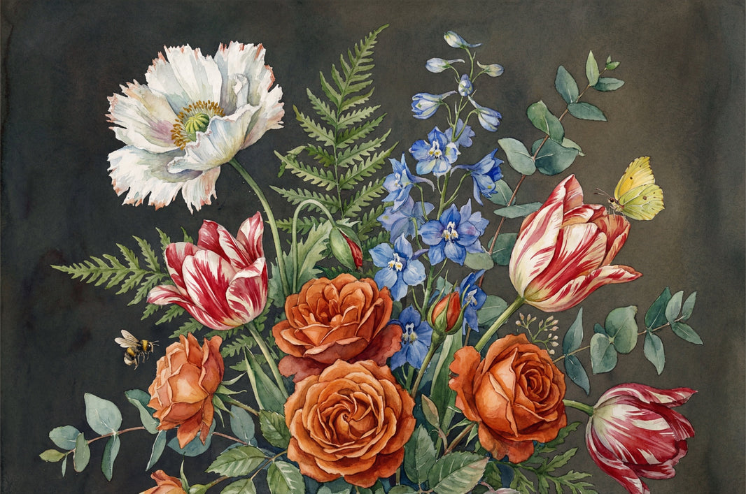 Floral Bouquet Wallpaper Watercolor Vintage Garden Wall Mural pattern artwork