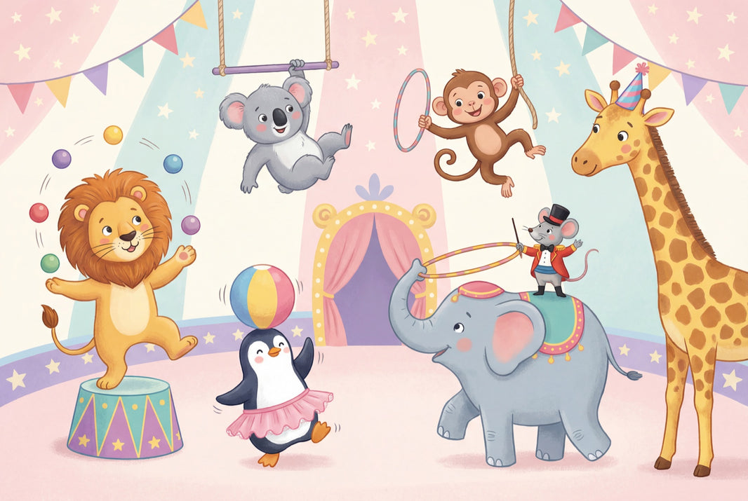 Circus Wallpaper Cartoon Animals Kids Nursery Wall Mural pattern artwork