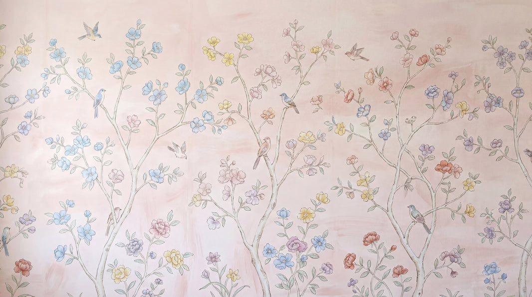 Chinoiserie Birds Wallpaper Vintage Floral Wall Mural pattern artwork