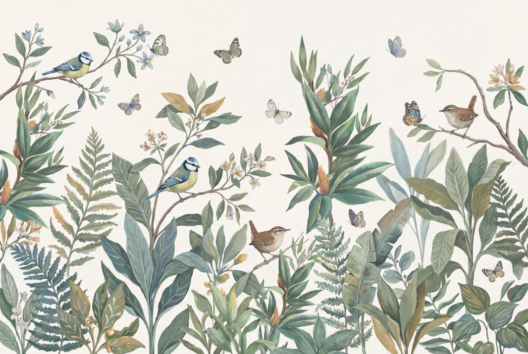 Vintage Botanical Wallpaper Watercolor Birds Wall Mural pattern artwork