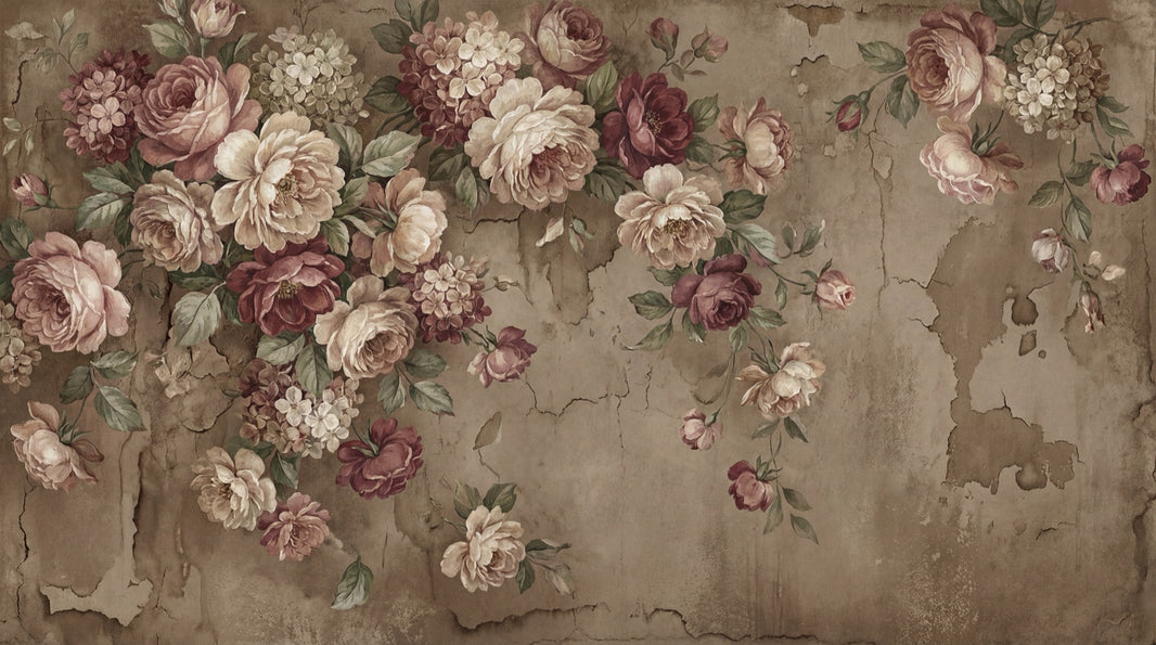 Muted Green Wallpaper Vintage Floral Removable Botanical Wall Decor pattern artwork