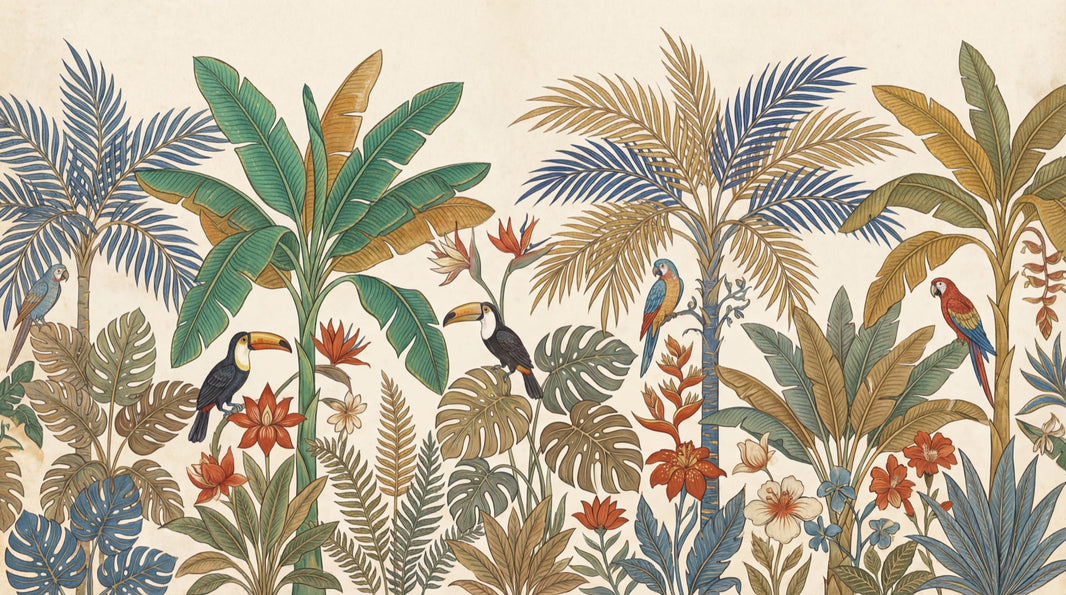 Tropical Birds Wallpaper Exotic Toucans Parrot Wall Mural pattern artwork