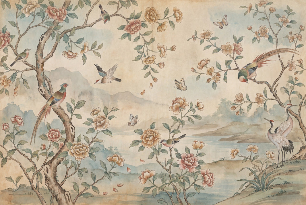 Muted Green Wallpaper Vintage Removable Chinoiserie Wall Decor pattern artwork