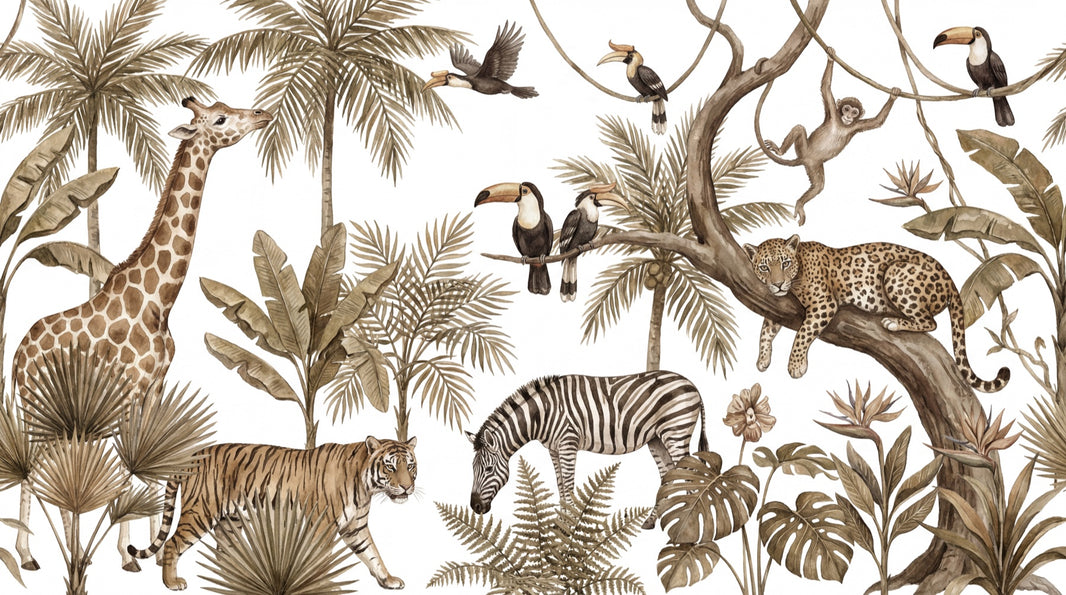 White Background Wallpaper Neutral Safari Removable Wall Decor pattern artwork