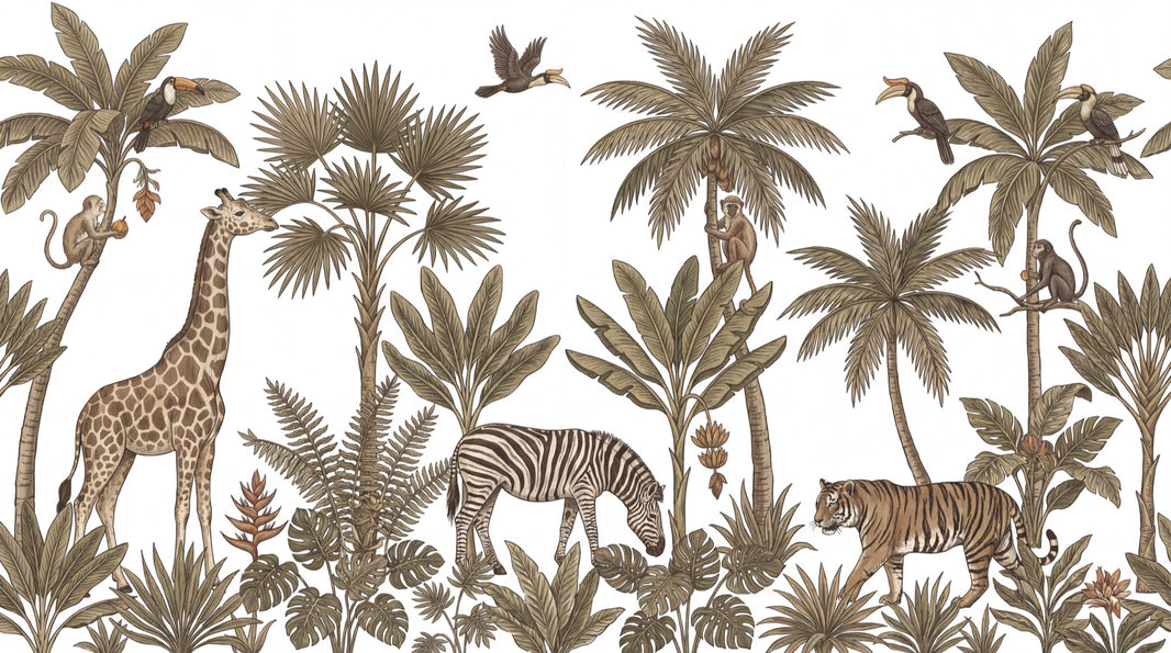 White Background Wallpaper Jungle Safari Removable Vintage Botanical Wall Decor pattern artwork