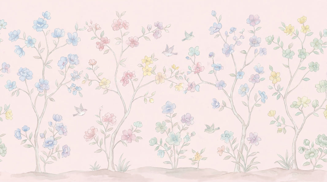 Pastel Floral Wallpaper Birds Garden Wall Mural pattern artwork