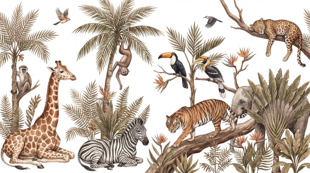 White Background Wallpaper Neutral Removable Tropical Wall Decor pattern artwork