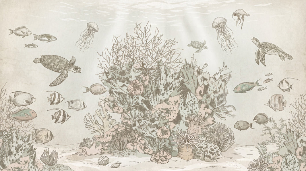 Coral Reef Wallpaper Sea Turtles Underwater Removable Wall Decor pattern artwork