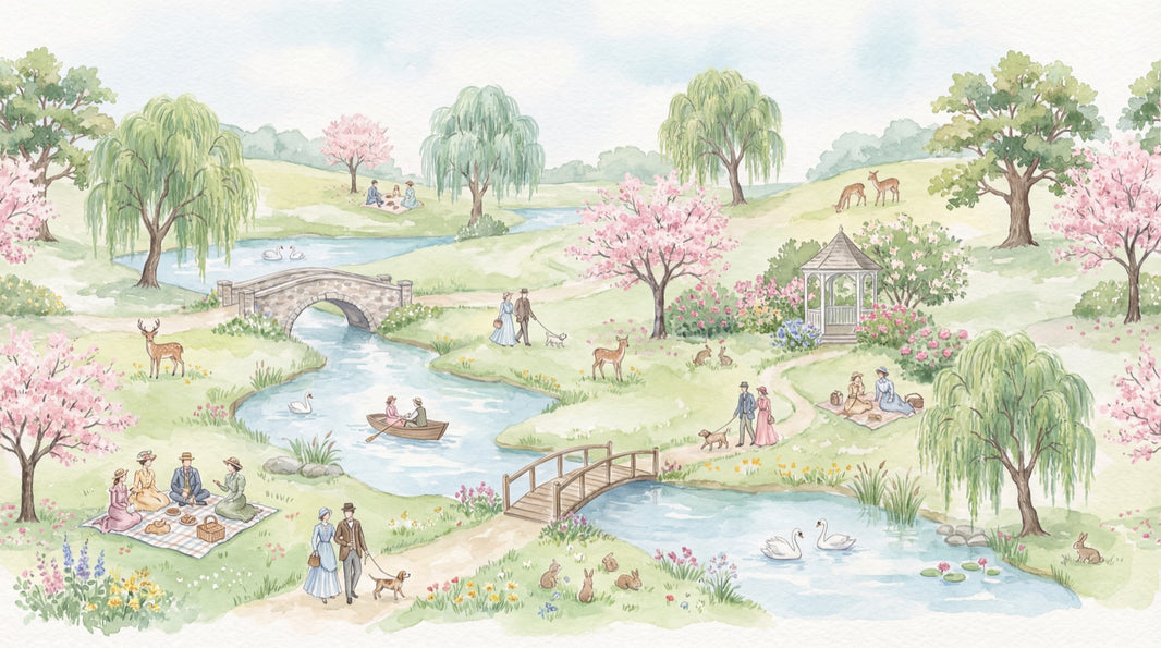Pastoral Landscape Wallpaper Watercolor Removable Spring Garden Wall Decor pattern artwork