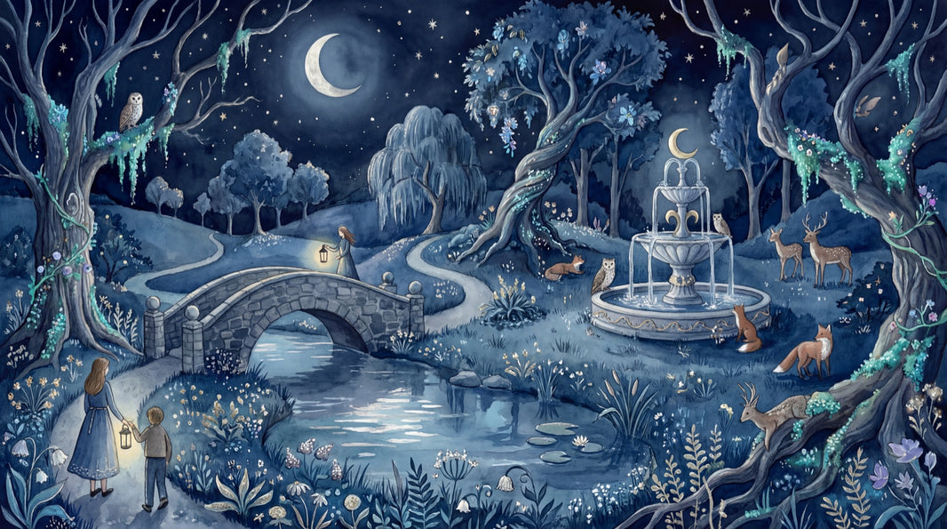 Moonlit Forest Wallpaper Storybook Illustration Night Landscape Removable Wall Decor pattern artwork