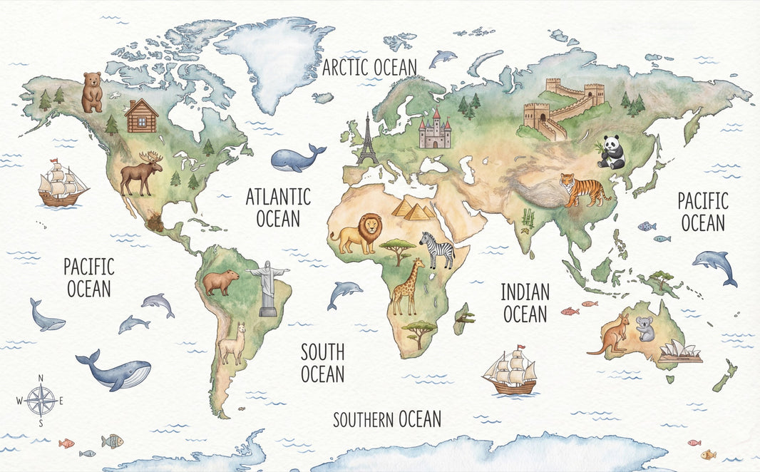 World Map Wallpaper Global Map Removable Educational Map Wall Decor pattern artwork