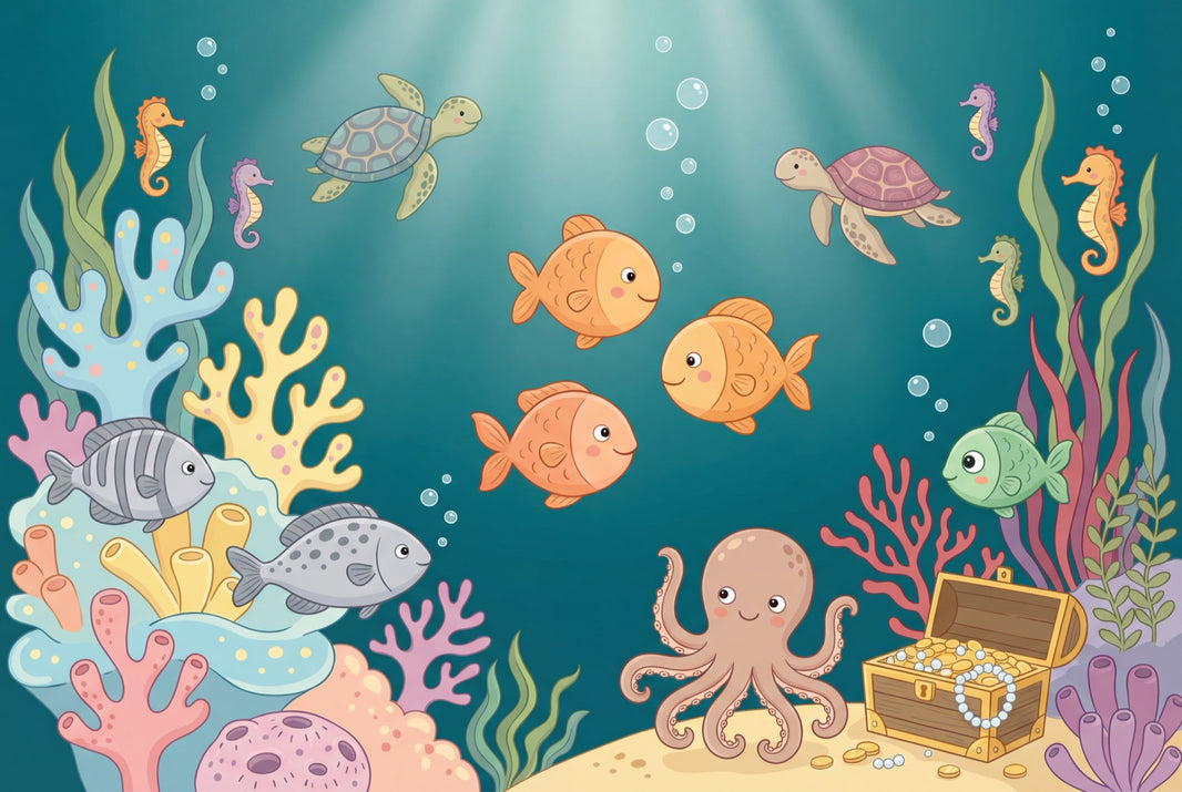 Underwater Wallpaper Ocean Cartoon Wall Mural pattern artwork