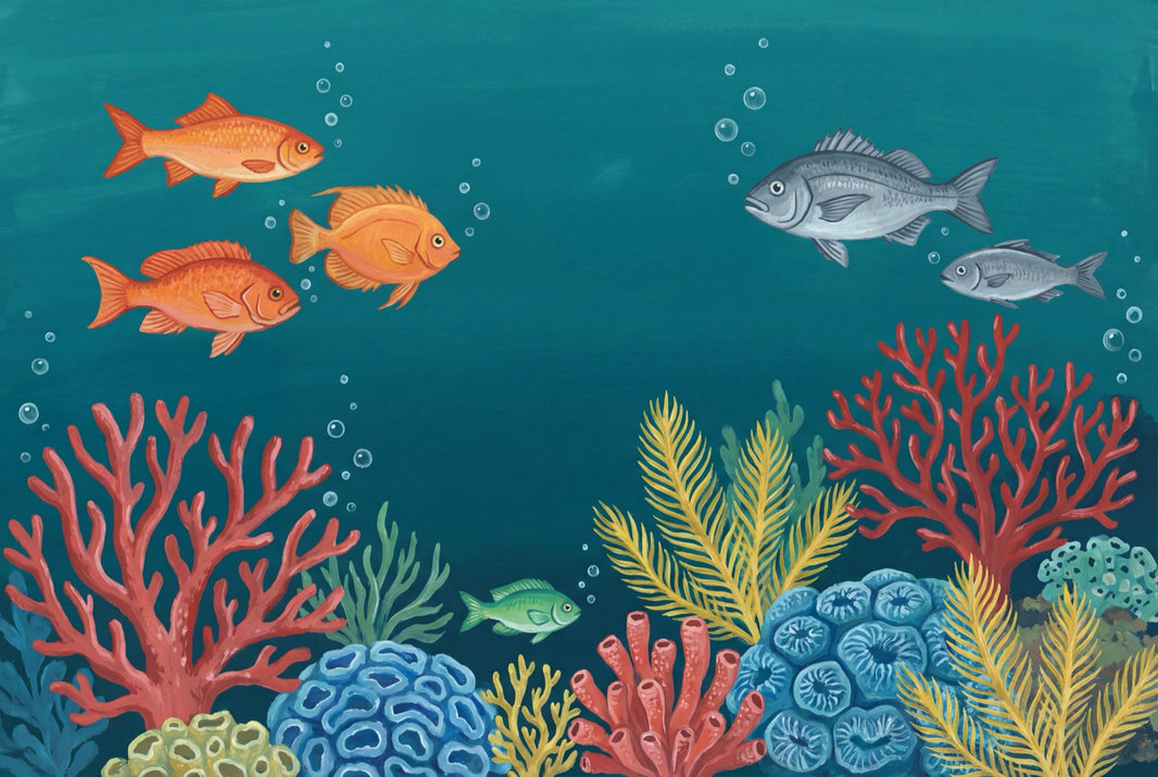 Coral Reef Wallpaper Underwater Removable Fish Wall Decor pattern artwork