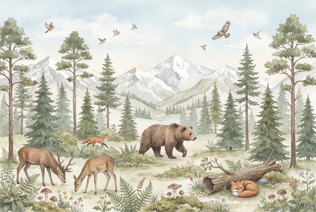 Woodland Wallpaper Mountain Landscape Watercolor Wall Mural pattern artwork