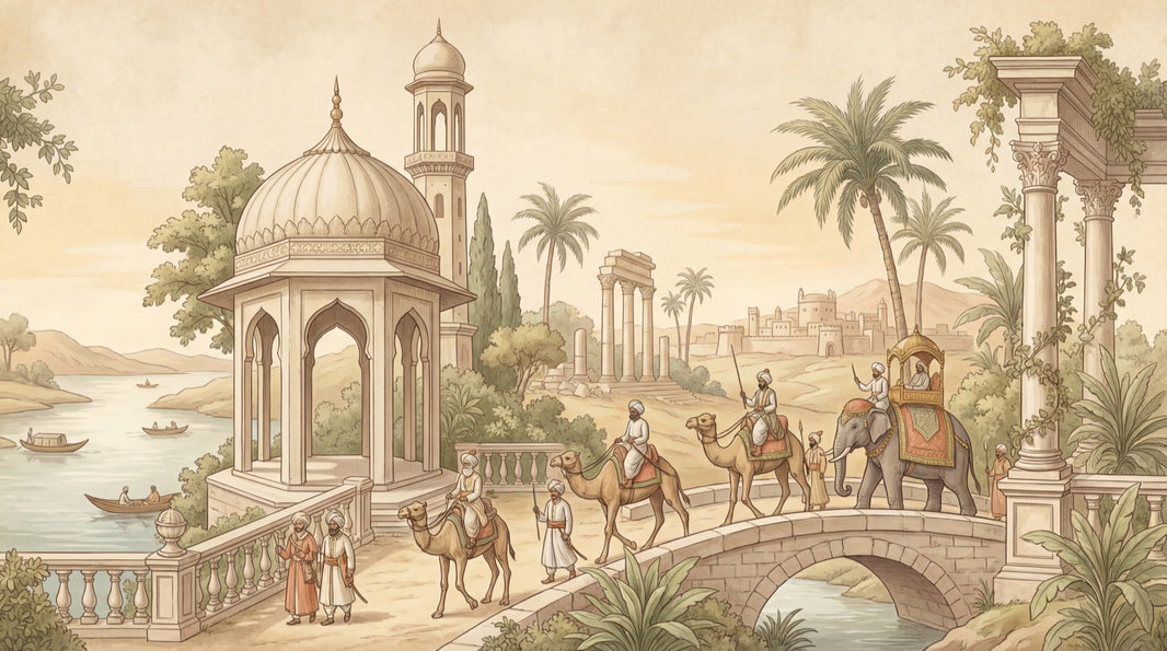 Vintage Architecture Wallpaper Middle Eastern Camel Wall Mural pattern artwork