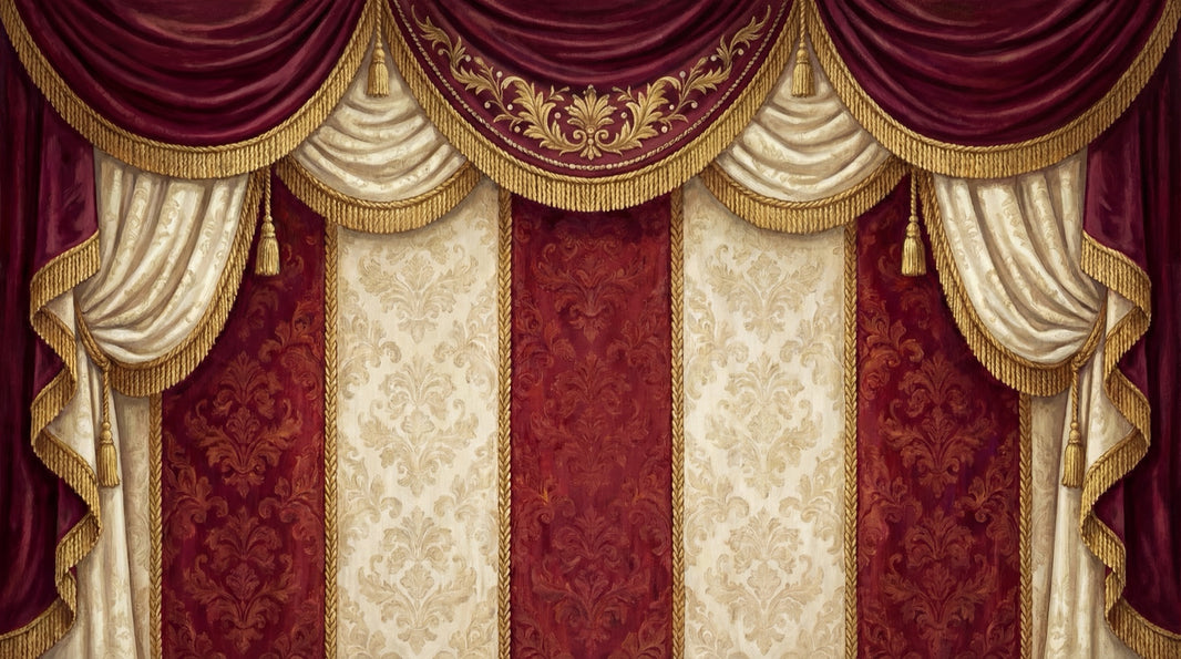 Theatrical Drapery Wallpaper Dark Burgundy European Baroque Wall Mural pattern artwork
