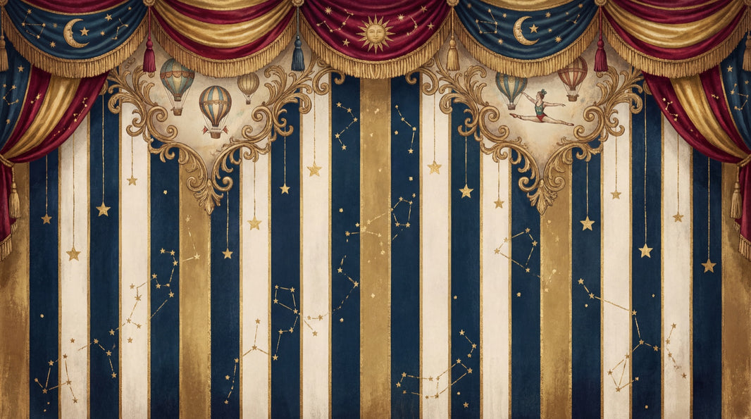 Vintage Circus Wallpaper Theater Curtains Removable Constellations Wall Decor pattern artwork
