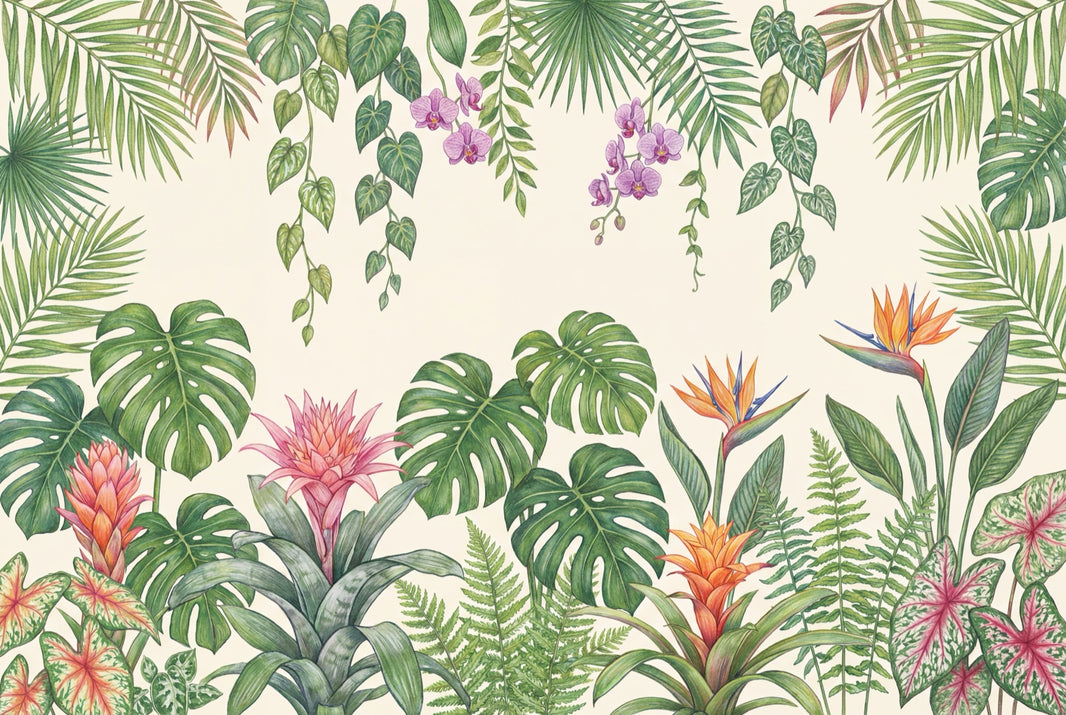 Bird Of Paradise Wallpaper Tropical Botanical Wall Mural pattern artwork