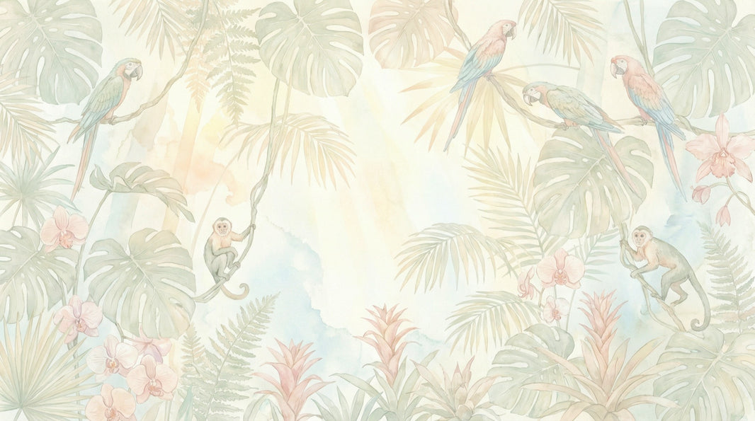 Tropical Wallpaper Watercolor Removable Jungle Foliage Wall Decor pattern artwork