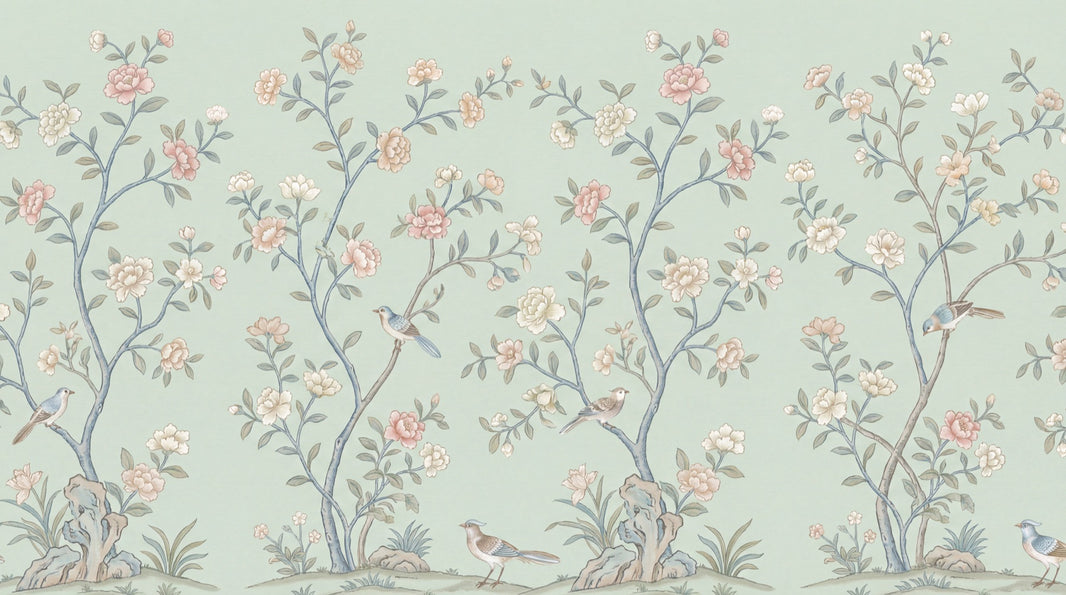 Floral Wallpaper Birds Green Removable Wall Decor pattern artwork