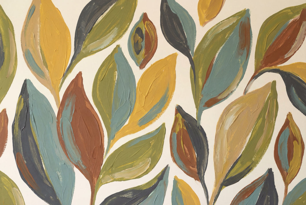 Botanical Leaves Wallpaper Abstract Floral Hand Painted Wall Mural pattern artwork