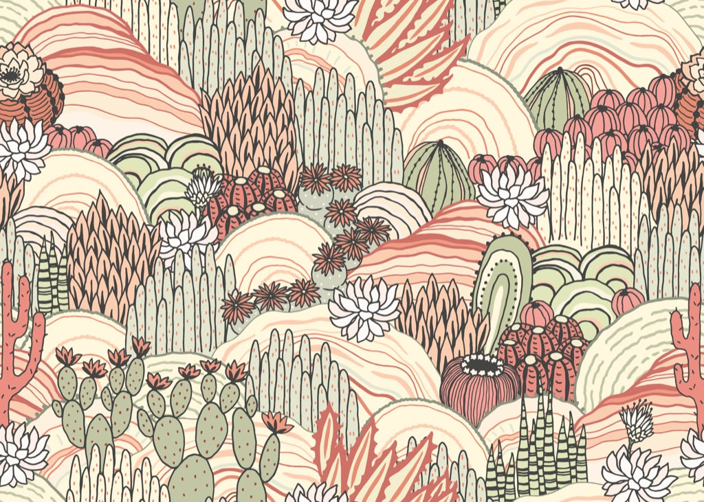 Desert Cactus Oasis Botanical Wallpaper pattern artwork