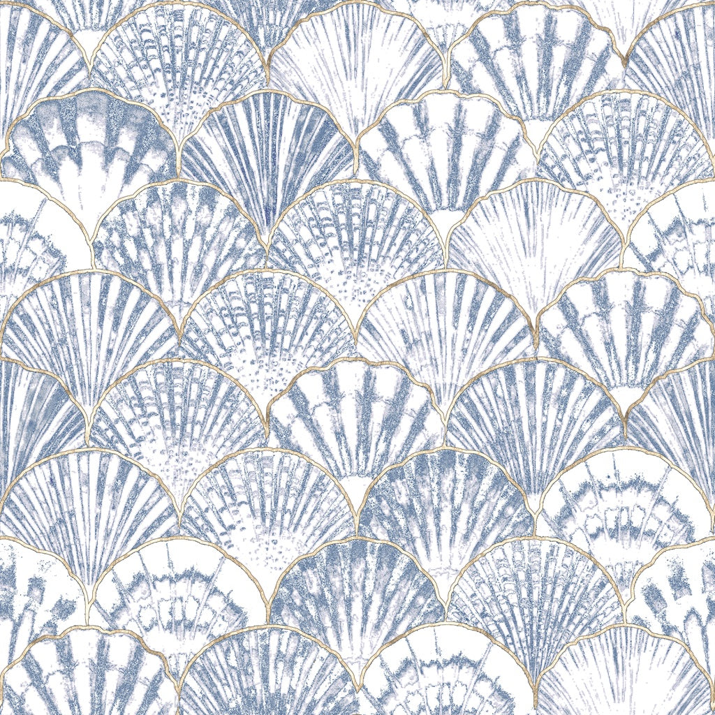 Blue and Cream Shell Pattern Art Deco Wallpaper pattern artwork