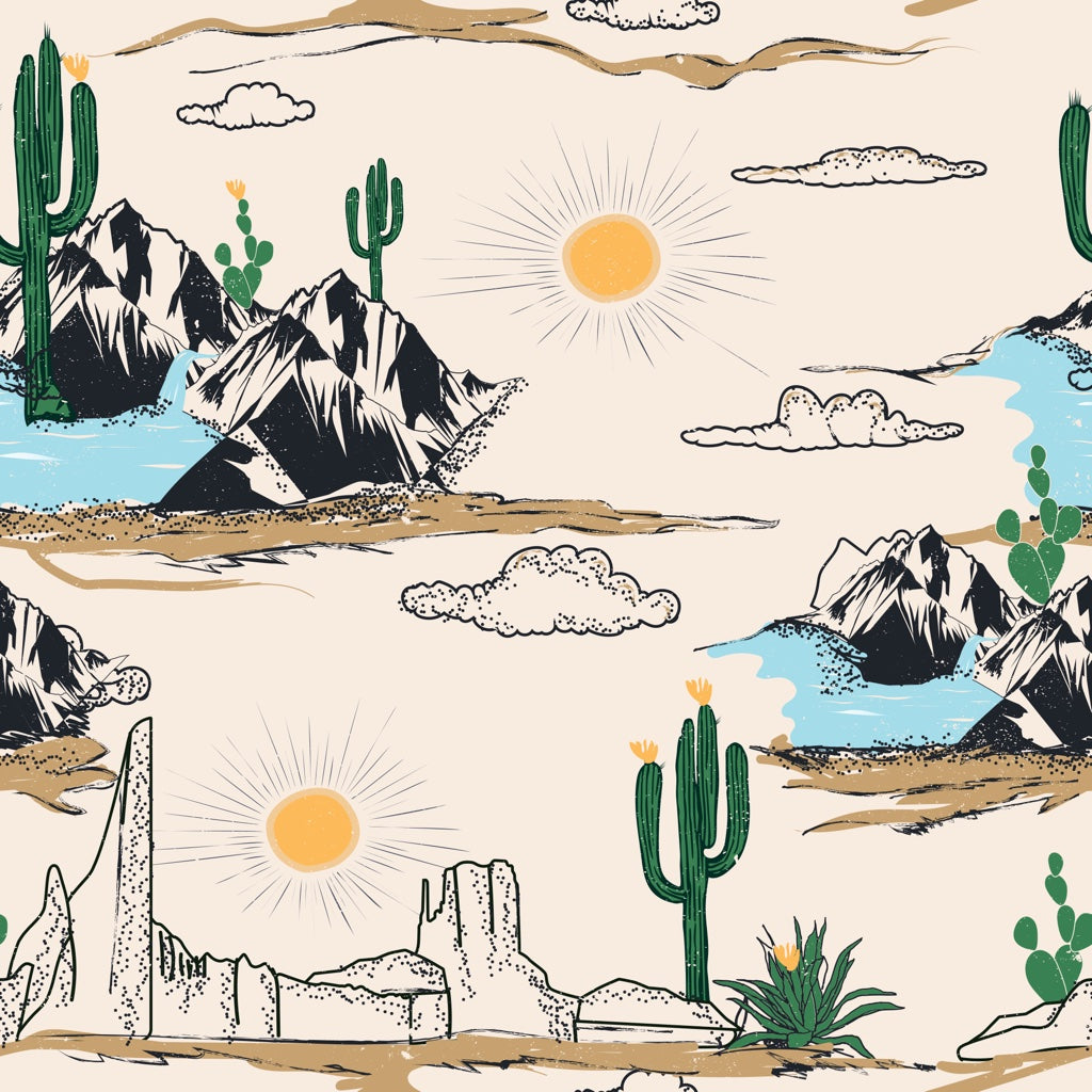 Cream Southwestern Desert Landscape Wallpaper pattern artwork