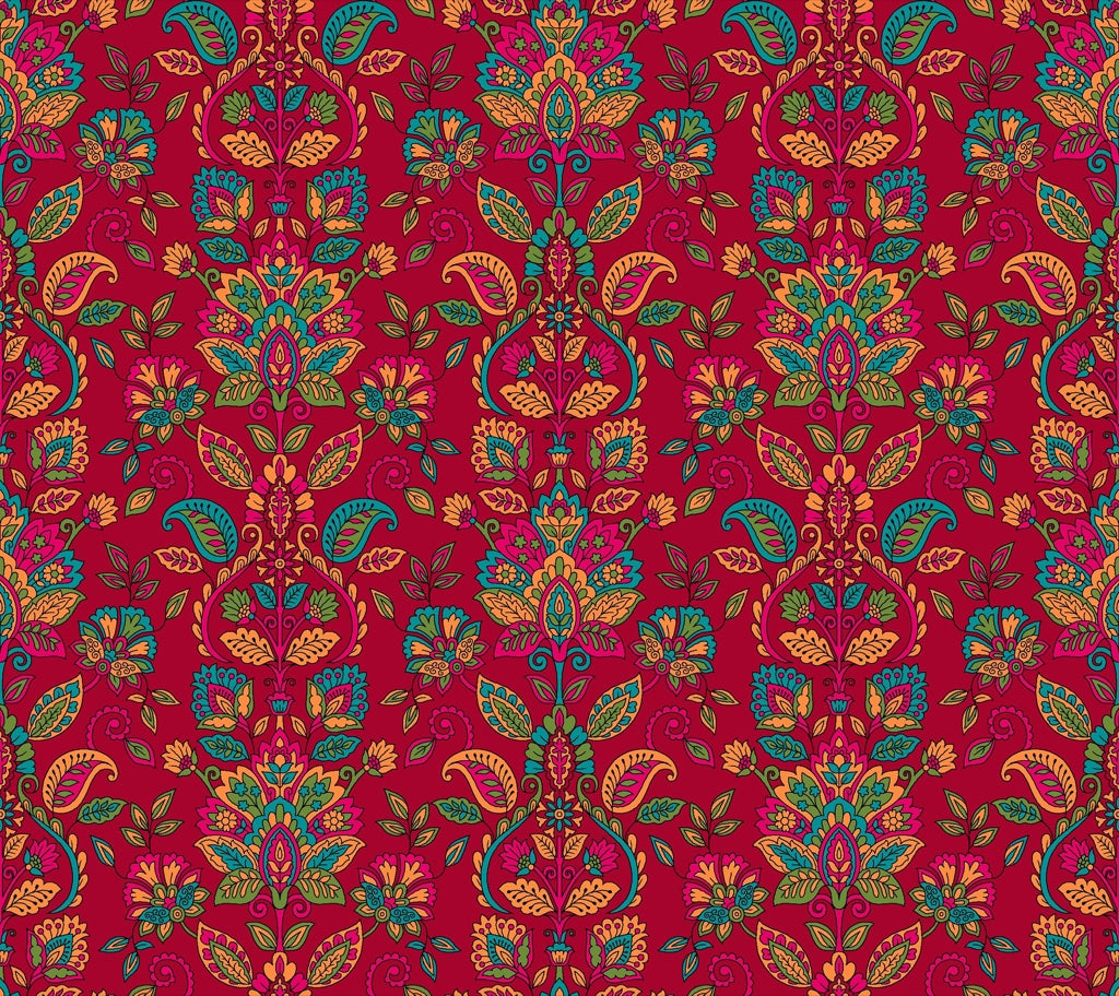 Rich Burgundy Damask Floral Wallpaper pattern artwork