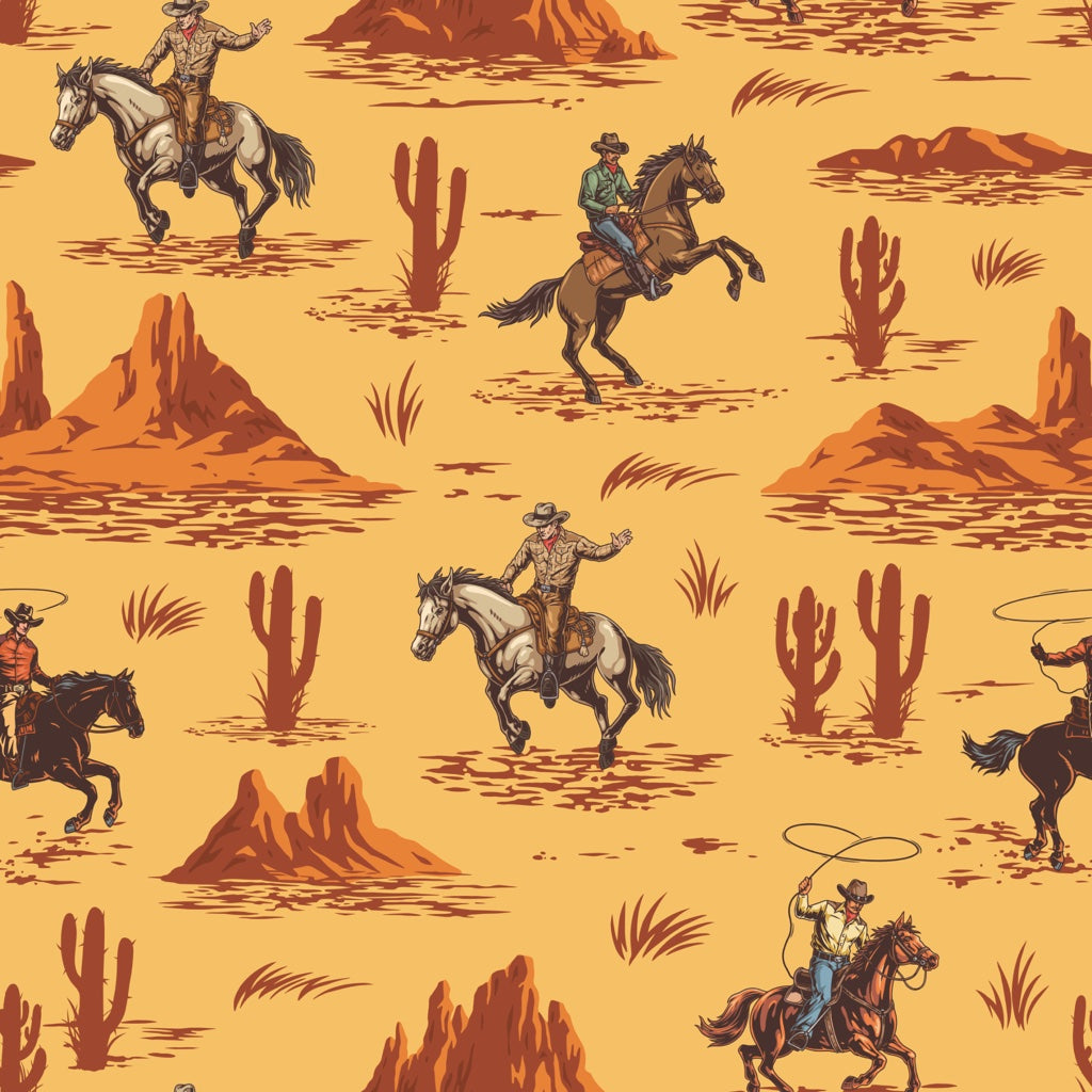 Vintage Beige Cowboy Western Scene Wallpaper pattern artwork