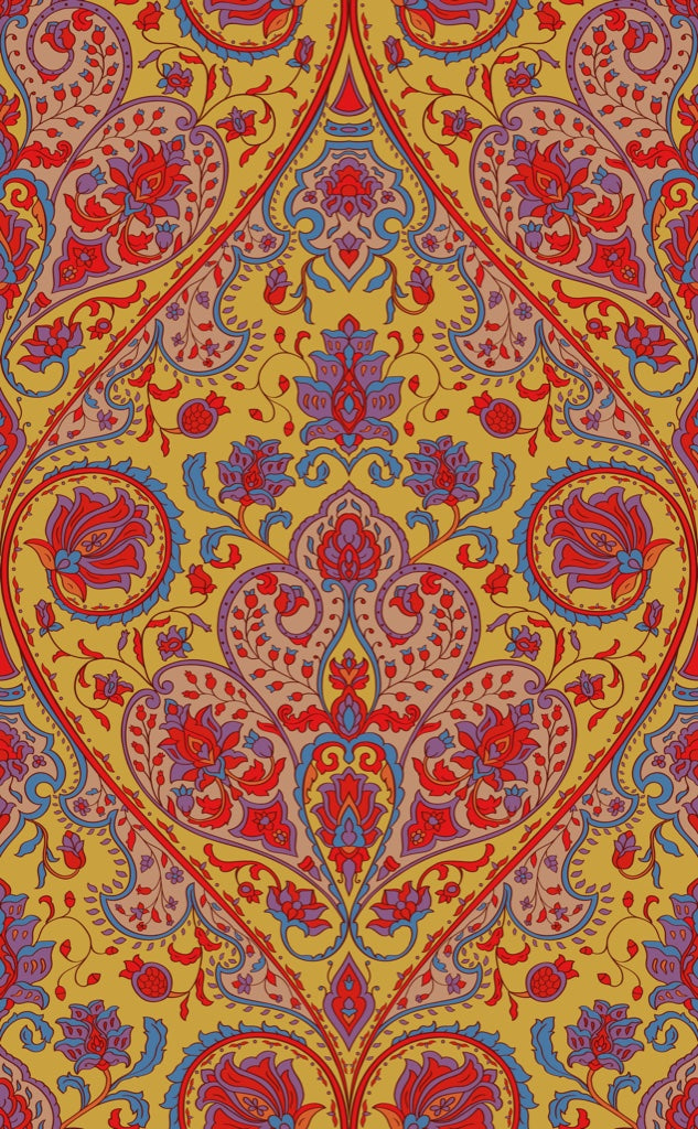 Vibrant Yellow and Red Damask Pattern Wallpaper pattern artwork