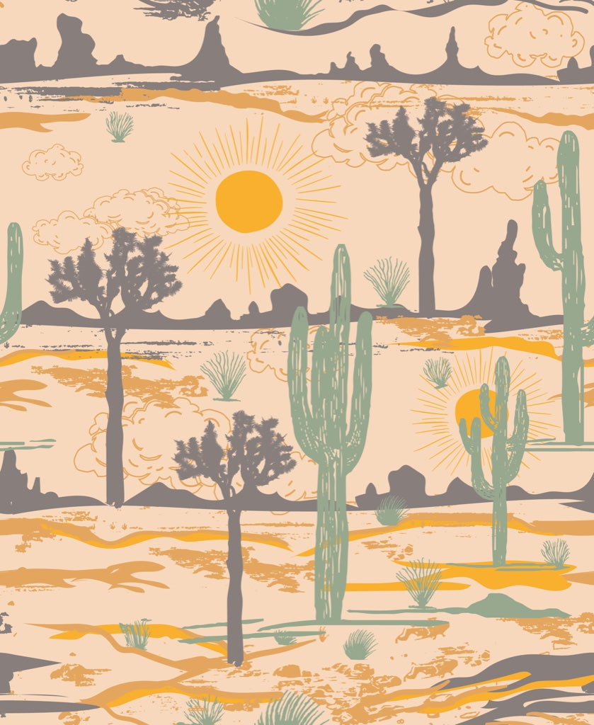 Beige Retro Desert Landscape Wallpaper pattern artwork