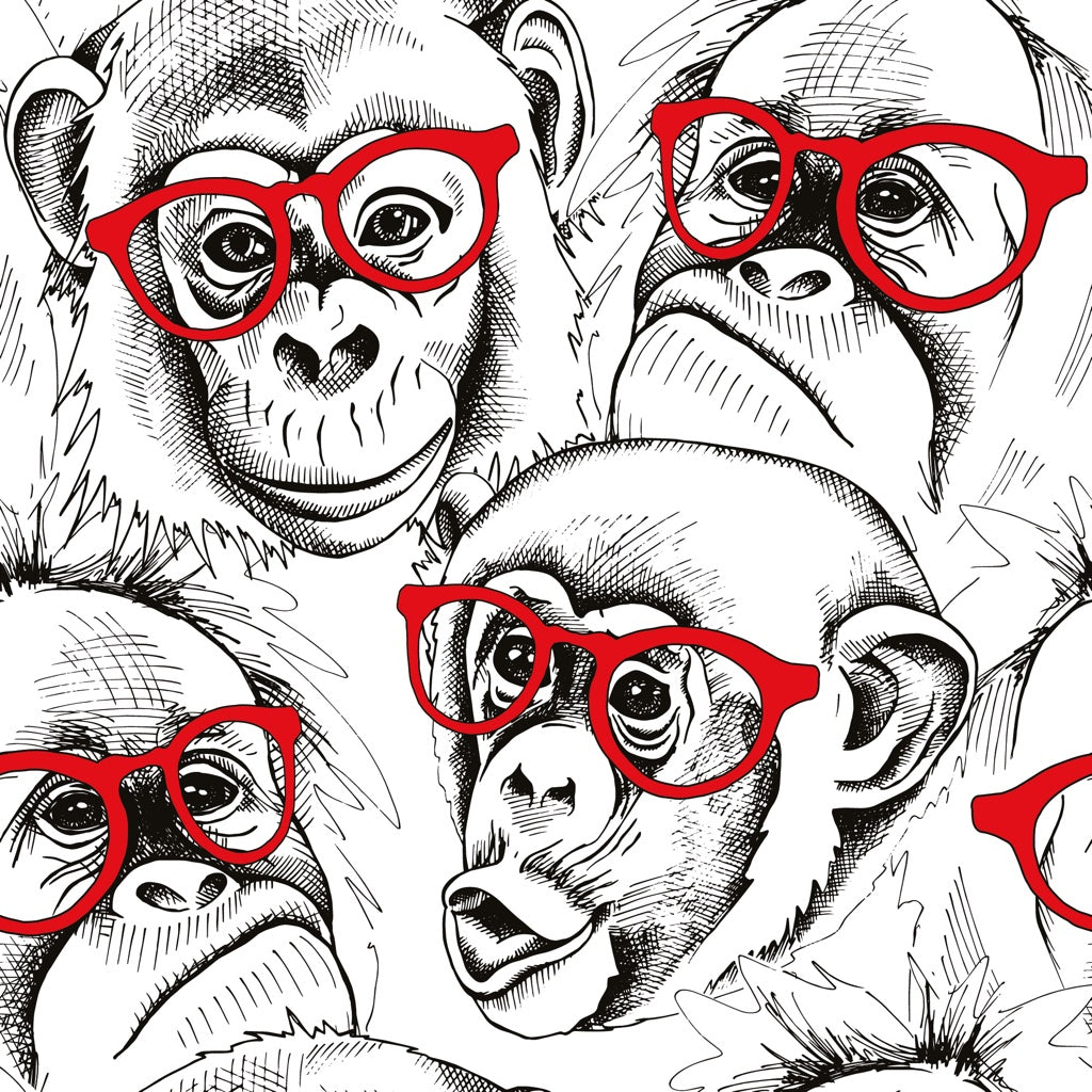 Monkeys Wallpaper Red Glasses Black And White Mural pattern artwork
