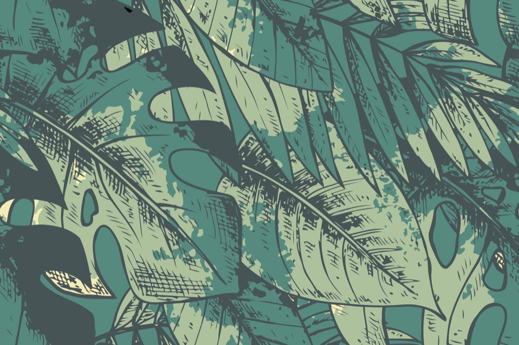 Teal Monstera Leaf Botanical Wallpaper pattern artwork