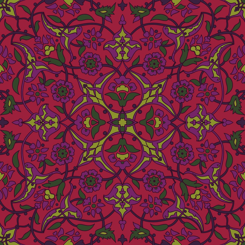 Rich Burgundy Art Deco Floral Wallpaper pattern artwork