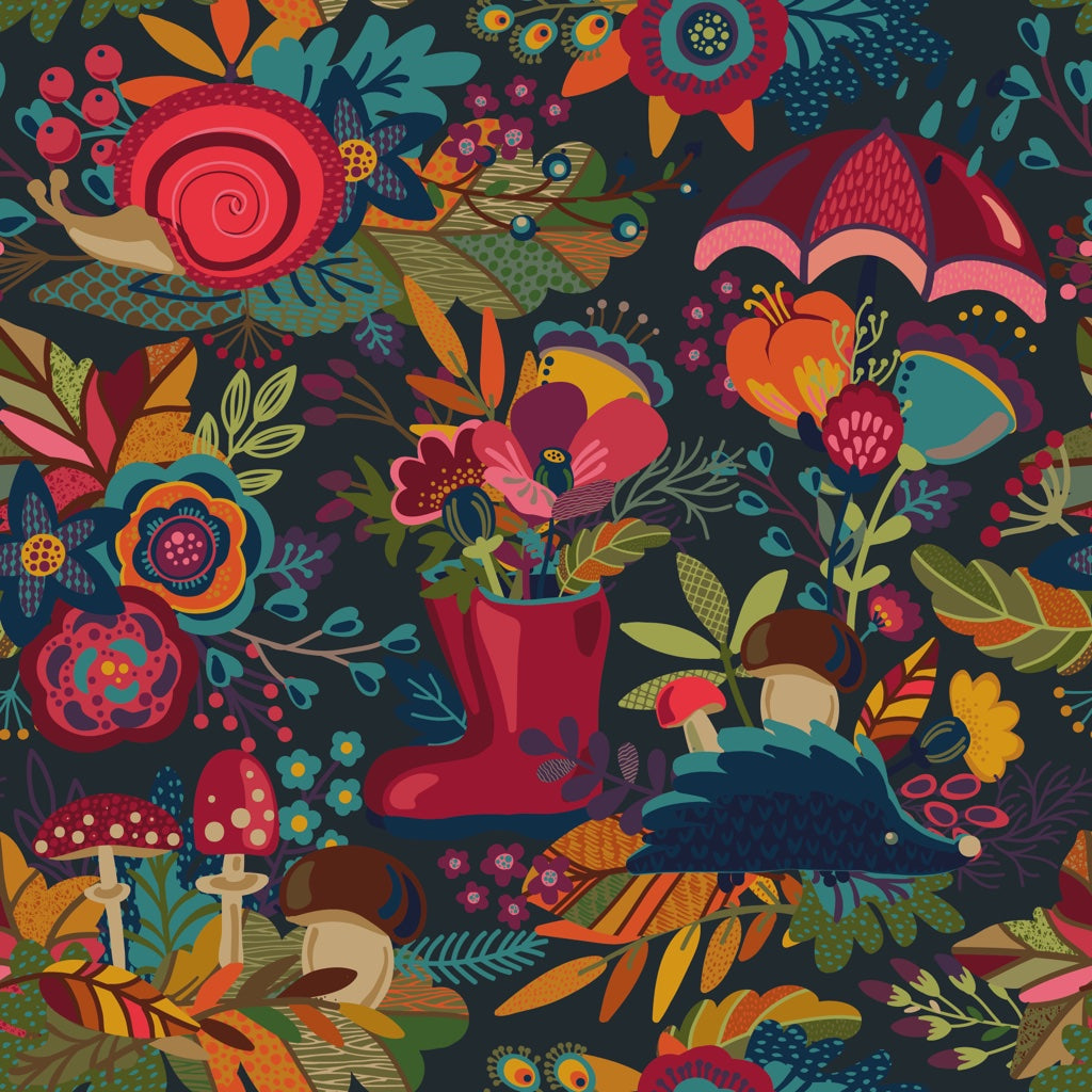 Dark Multicolor Wildflower Bohemian Wallpaper pattern artwork