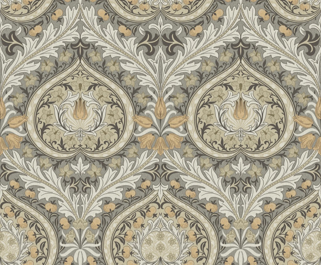 Ornate Damask Wallpaper Vintage Gray Botanical Wall Mural pattern artwork
